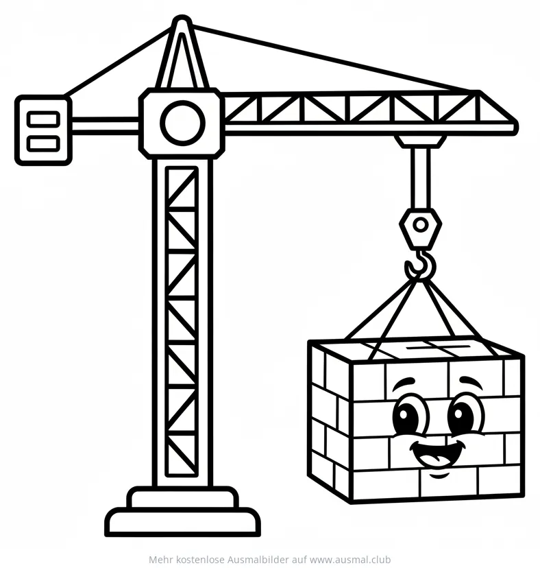 Baukran mit Ziegelstein-Gesicht Ausmalbild