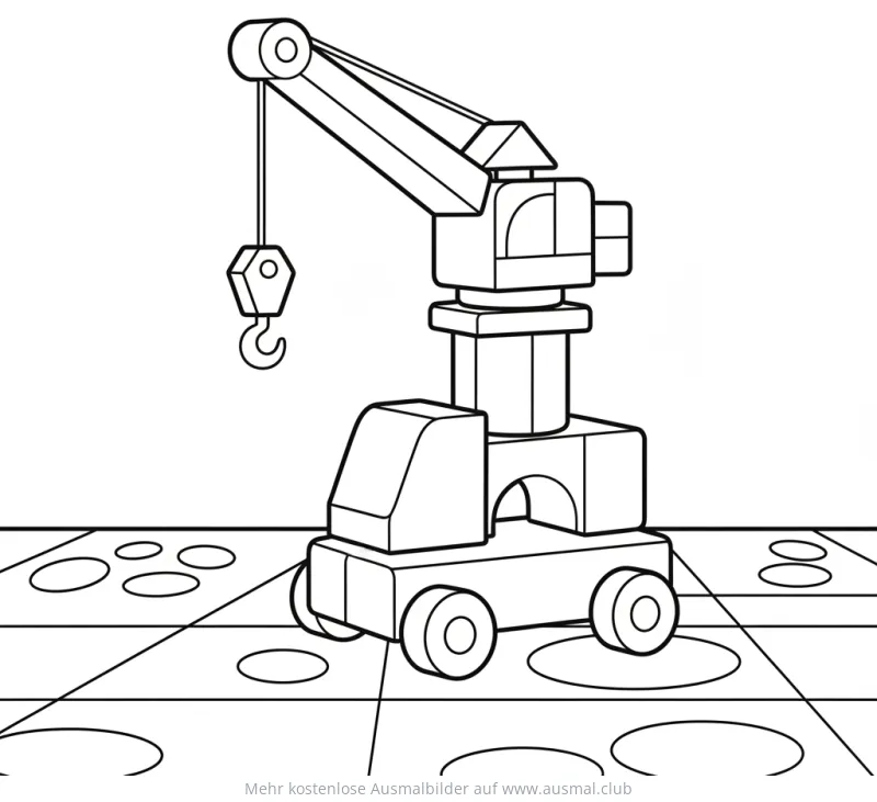 Spielzeug Kran aus Bauklötzen Ausmalbild