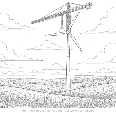 Kran beim Aufbau eines Windrads Ausmalbild