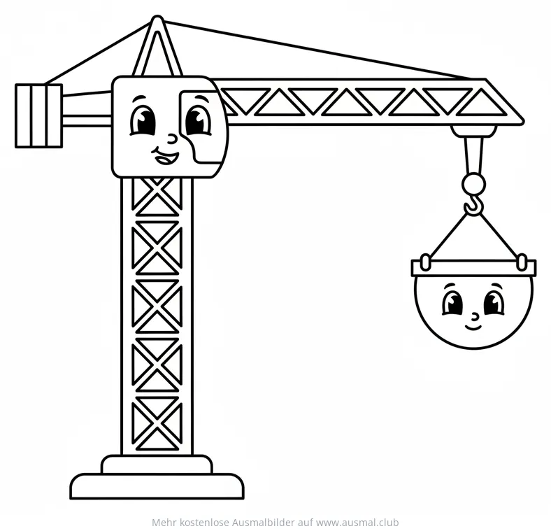 Freundlicher Turmkran mit Behälter Ausmalbild