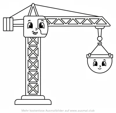 Freundlicher Turmkran mit Behälter Ausmalbild