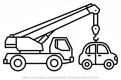 Autokran hebt Auto Ausmalbild