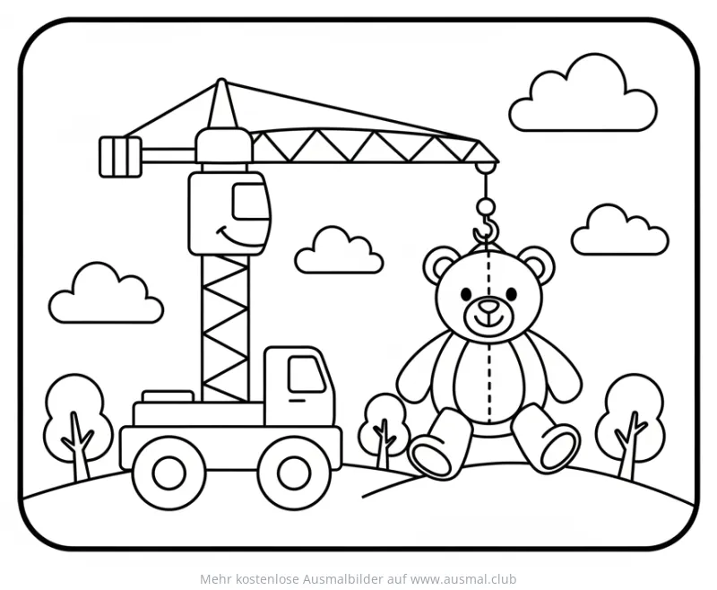 Kran befördert Teddybär Ausmalbild