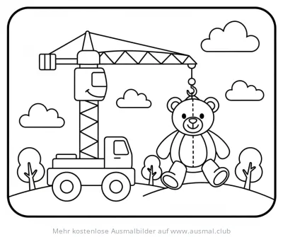 Kran befördert Teddybär Ausmalbild