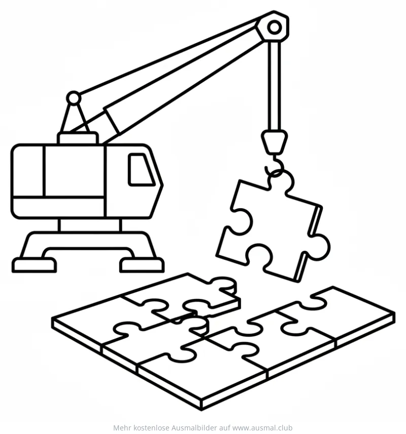 Kran hebt Puzzleteil Ausmalbild
