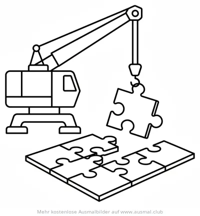 Kran hebt Puzzleteil Ausmalbild