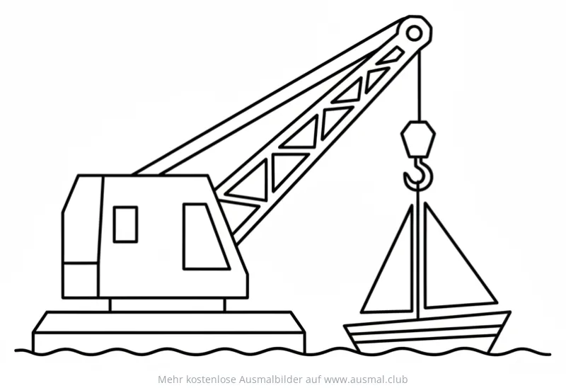 Schwimmkran hebt Segelboot Ausmalbild