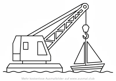 Schwimmkran hebt Segelboot Ausmalbild