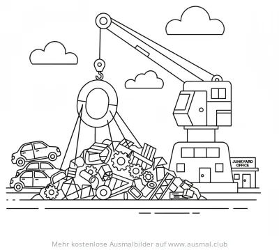 Kran mit Magnet und Schrott Ausmalbild