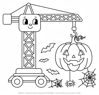 Kran mit Kürbis Ausmalbild für Halloween