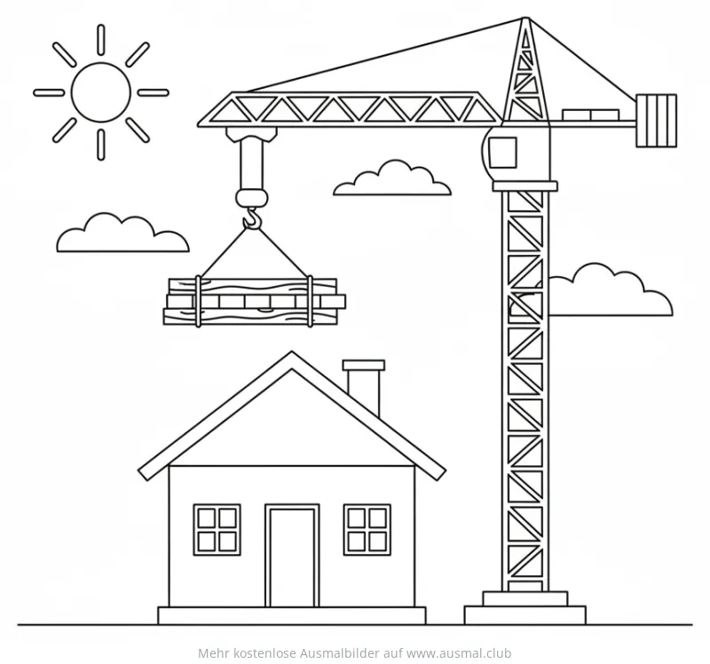 Kran beim Hausbau Ausmalbild