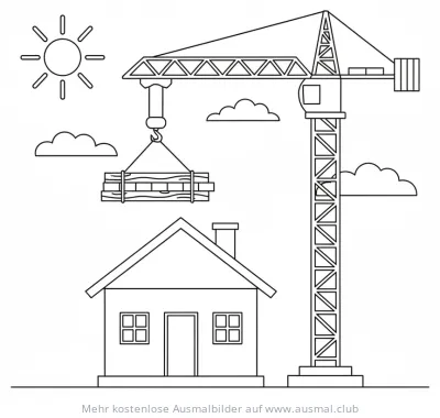 Kran beim Hausbau Ausmalbild