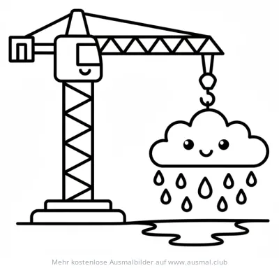 Kran transportiert eine Regenwolke Ausmalbild