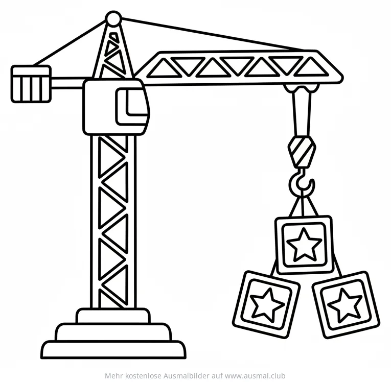 Kran hebt Kisten mit Sternen Ausmalbild