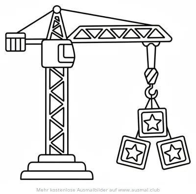 Kran hebt Kisten mit Sternen Ausmalbild