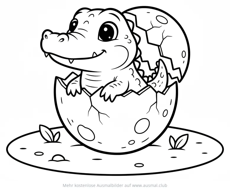 Baby Krokodil schlüpft aus Ei Ausmalbild