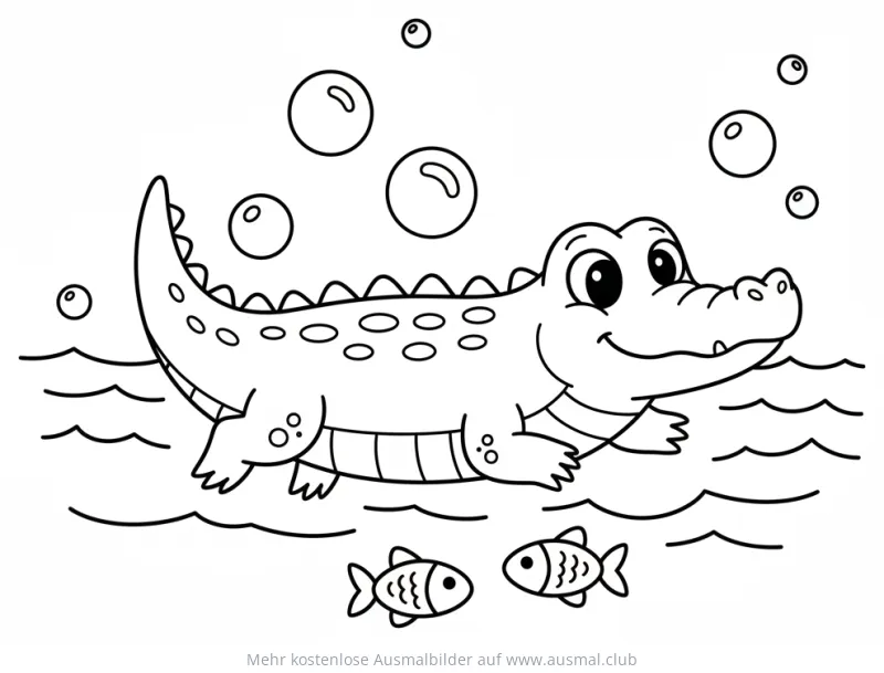 Freundliches Krokodil schwimmt im Wasser Ausmalbild