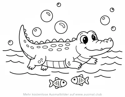 Freundliches Krokodil schwimmt im Wasser Ausmalbild