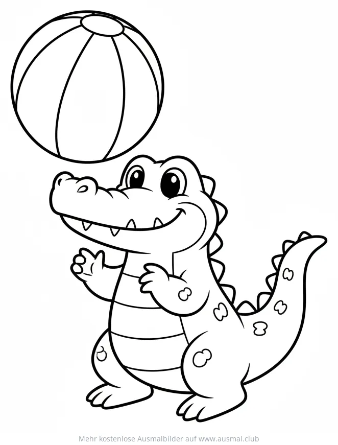 Krokodil mit Ball Ausmalbild