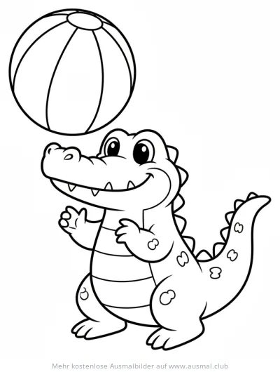 Krokodil mit Ball Ausmalbild