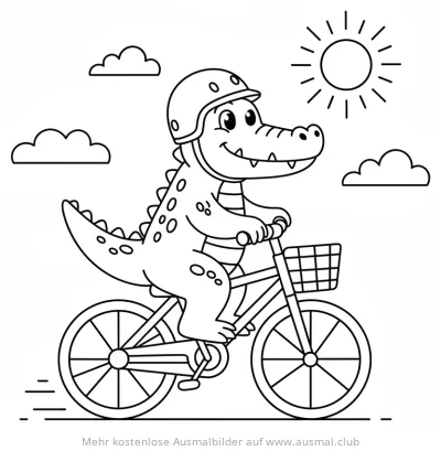 Krokodil mit Fahrrad und Helm Ausmalbild