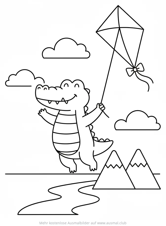 Freundliches Krokodil mit Drachen Ausmalbild