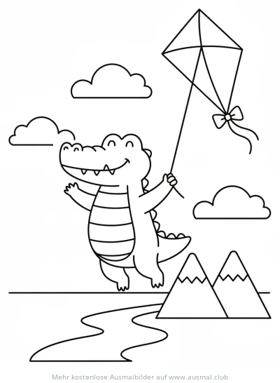 Freundliches Krokodil mit Drachen Ausmalbild