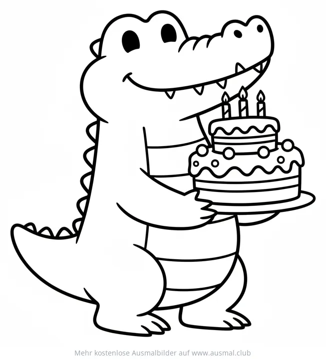Krokodil hält Geburtstagstorte Ausmalbild