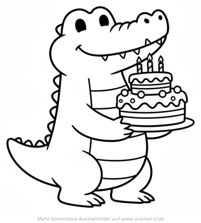 Krokodil hält Geburtstagstorte Ausmalbild