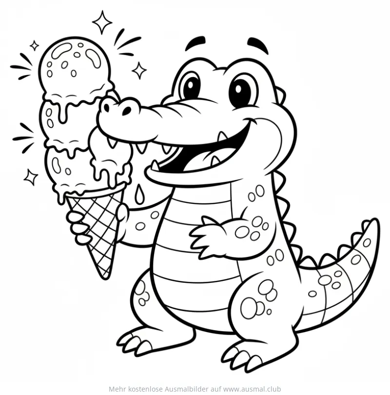 Krokodil mit Eis Ausmalbild