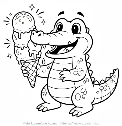 Krokodil mit Eis Ausmalbild