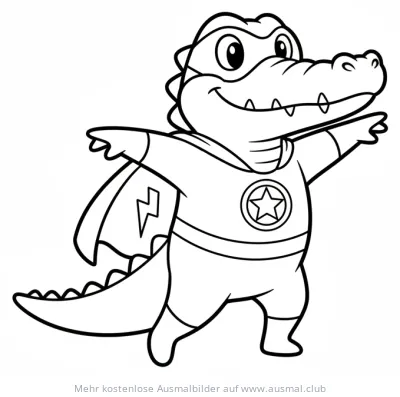Krokodil Superheld Ausmalbild mit Umhang und Stern-Emblem