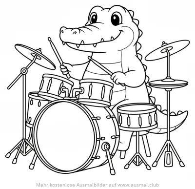 Krokodil spielt Schlagzeug Ausmalbild