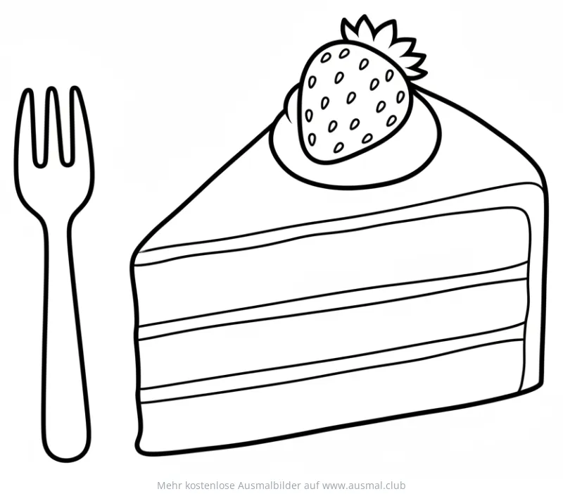 Kuchenstück mit Erdbeere und Gabel Ausmalbild