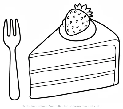 Kuchenstück mit Erdbeere und Gabel Ausmalbild