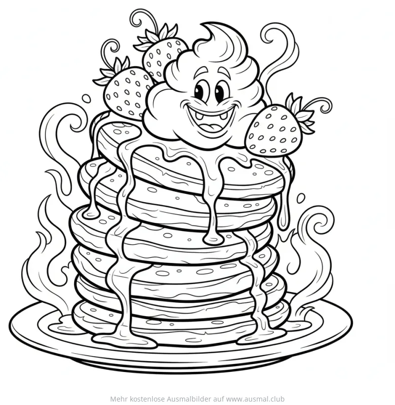 Pfannkuchen mit Erdbeeren und Sahne Ausmalbild