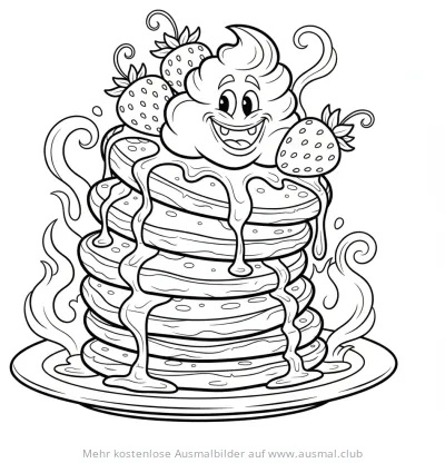 Pfannkuchen mit Erdbeeren und Sahne Ausmalbild