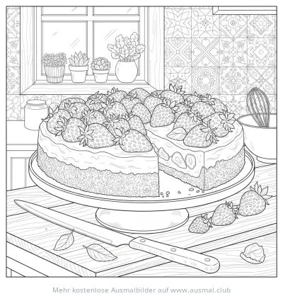 Käsekuchen mit Erdbeeren Ausmalbild