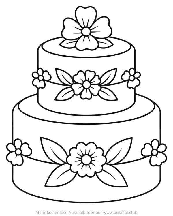 Hochzeitstorte Ausmalbild mit Blumen