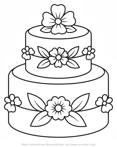 Hochzeitstorte Ausmalbild mit Blumen
