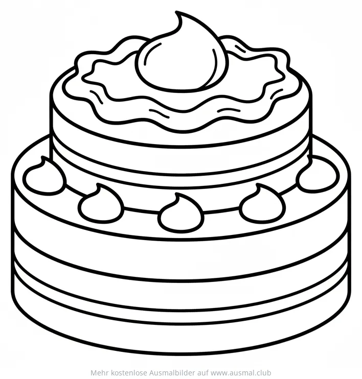 Schokoladenkuchen Ausmalbild mit zwei Etagen und Sahnehäubchen