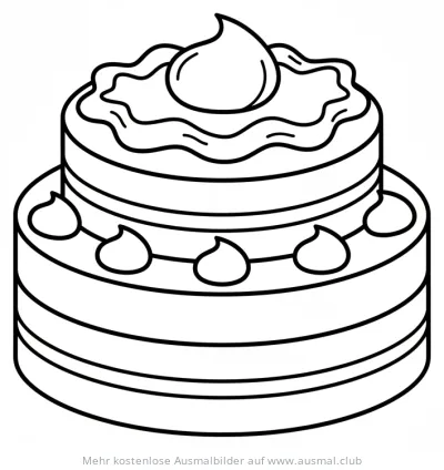 Schokoladenkuchen Ausmalbild mit zwei Etagen und Sahnehäubchen