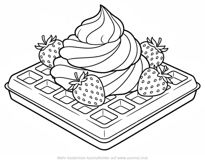 Waffel mit Sahne und Erdbeeren Ausmalbild