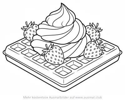 Waffel mit Sahne und Erdbeeren Ausmalbild