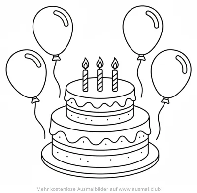 Geburtstagskuchen mit Ballons Ausmalbild