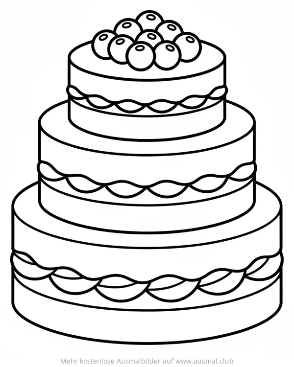 Beerenkuchen Ausmalbild mit drei Etagen