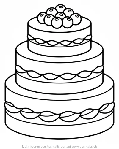 Beerenkuchen Ausmalbild mit drei Etagen