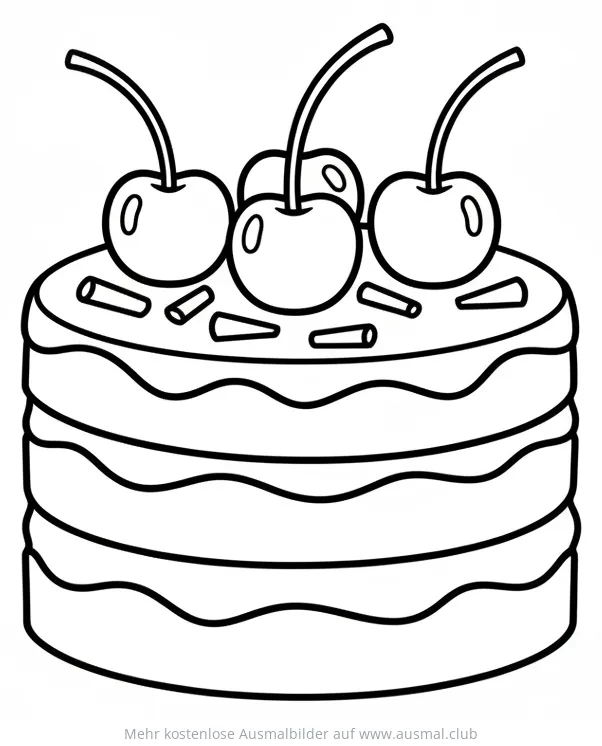 Schwarzwälder Kirschtorte Ausmalbild mit Kirschen und Sahne