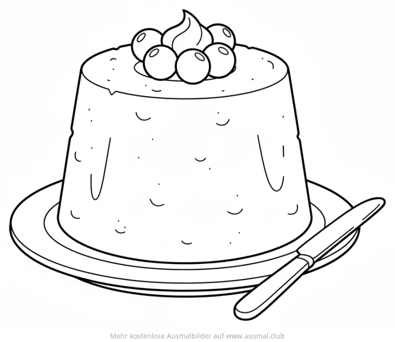 Engelskuchen Ausmalbild mit Beeren und Messer