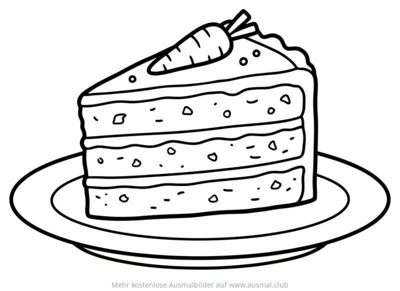 Karottenkuchen Stück auf Teller Ausmalbild
